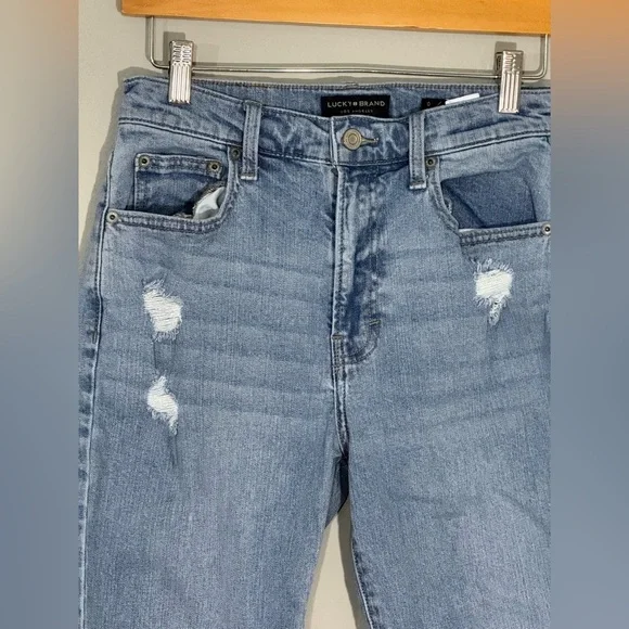 Lucky Brand Drew High Rise Mom Jeans Distressed Light Wash Sz0 - Picture 3 of 9